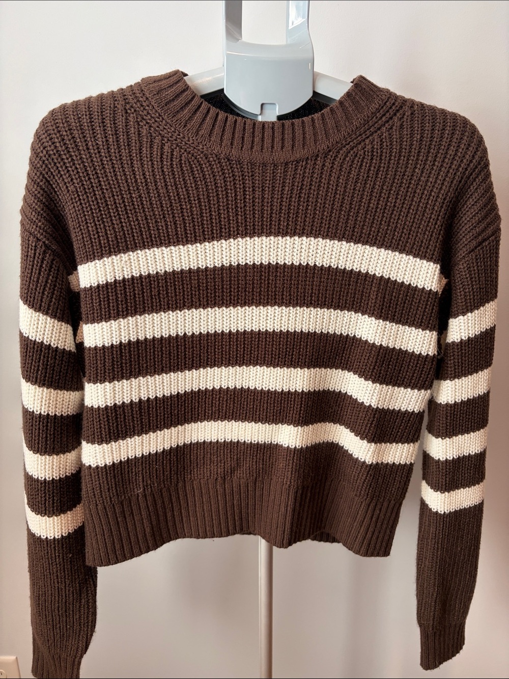 Garage Brown and Cream Striped Crewneck Sweater